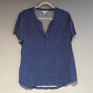 Liz Claiborne Blue, Black and White Dot Knit Button Shirt